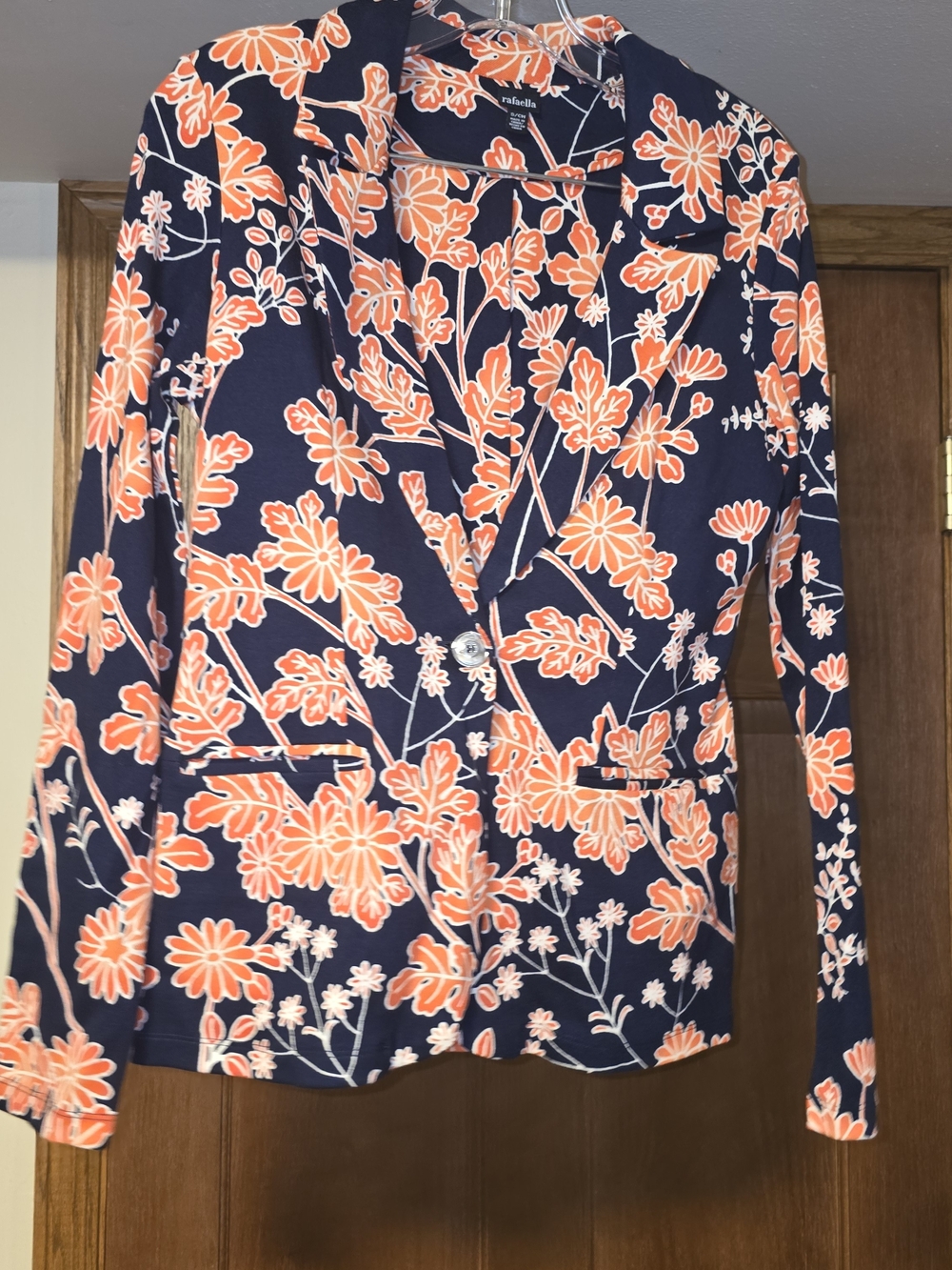 Rafaella Women's Small Floral Knit Blazer Navy Blue Career Jacket EUC